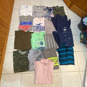 Lot of 17 Mens Small Shirts with brands like Aeropostale Hollister Nike Champion